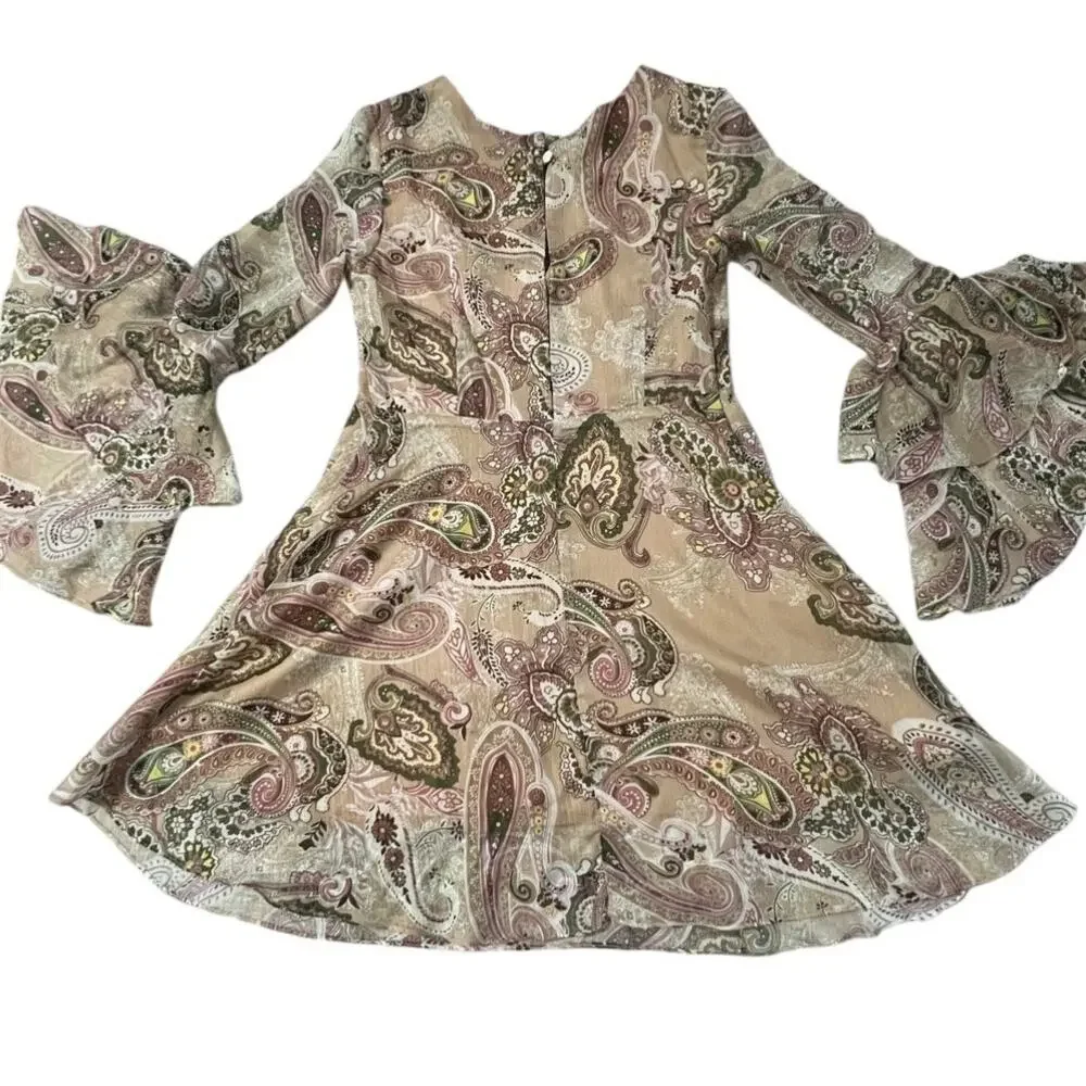 Avantlook Keyhole Back Dress Womens Small Beige Pink Fairy Flowy Wimsigoth Sheer